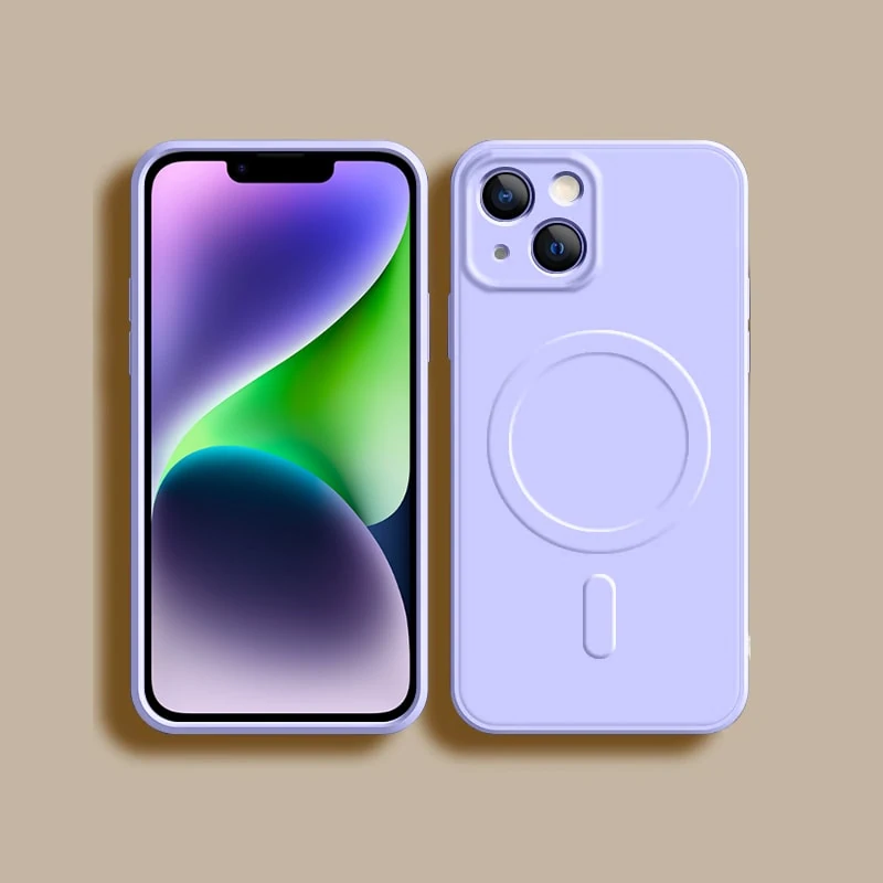 Etui do iPhone 14 Plus silikonowe z mikrofibrą Premium Soft Touch MagSafe, ochrona aparatu, fioletowe