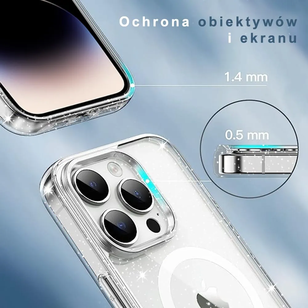 Etui do iPhone 14 Pro Magsafe Space Star, przeźroczyste brokatowe