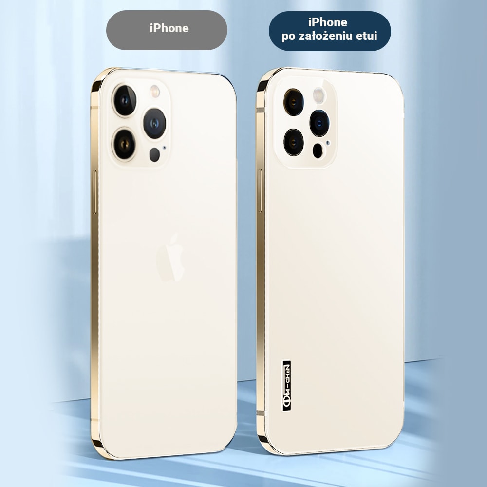 Etui do iPhone 14 Pro Max Luxury Skin ultra cienkie, pełny tył z metalową ramką, złote platynowe (OUTLET)