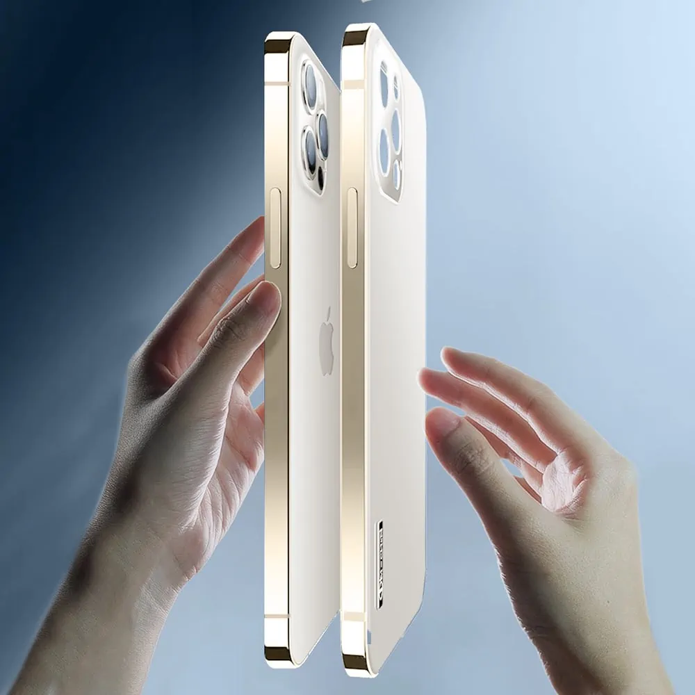 Etui do iPhone 14 Pro Max Luxury Skin ultra cienkie, pełny tył z metalową ramką, złote platynowe (OUTLET)