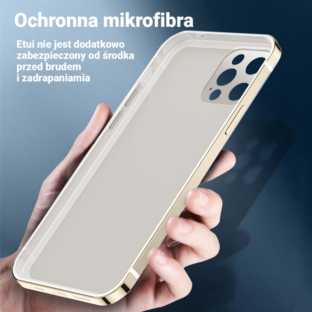 Etui do iPhone 14 Pro Max Luxury Skin ultra cienkie, pełny tył z metalową ramką, złote platynowe (OUTLET)