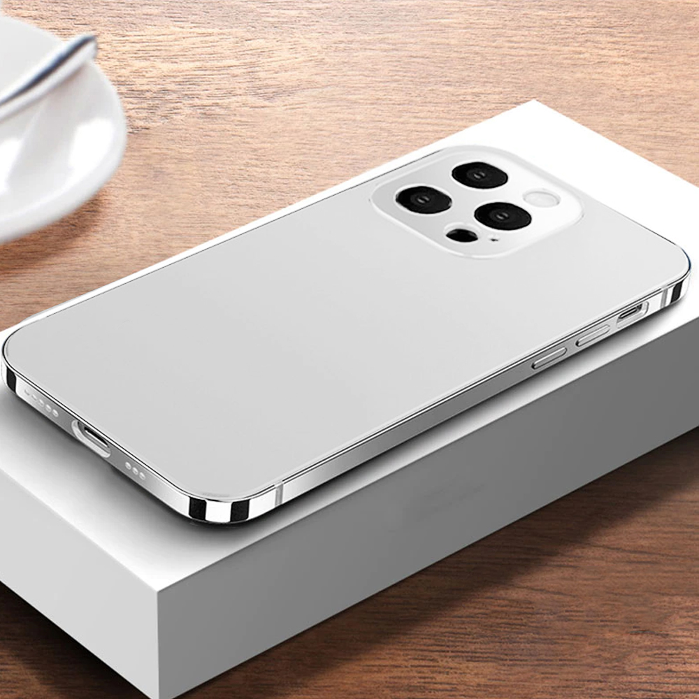 Etui do iPhone 13 Pro Max Luxury Skin ultra cienkie, pełny tył z metalową ramką, srebrne
