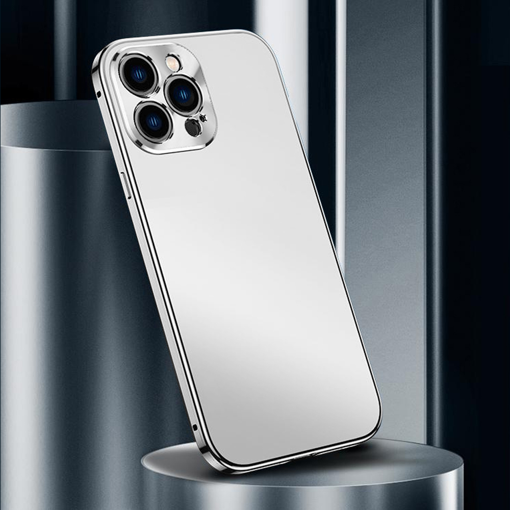 Etui do iPhone 13 Pro Max Luxury Skin ultra cienkie, pełny tył z metalową ramką, srebrne