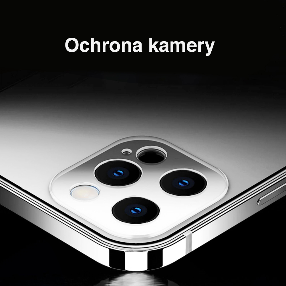 Etui do iPhone 13 Pro Max Luxury Skin ultra cienkie, pełny tył z metalową ramką, srebrne