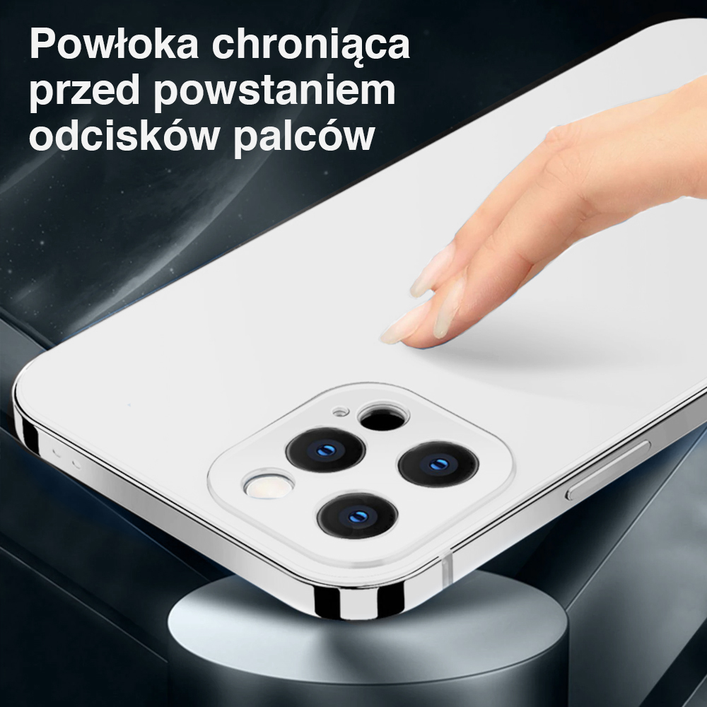 Etui do iPhone 13 Pro Max Luxury Skin ultra cienkie, pełny tył z metalową ramką, srebrne