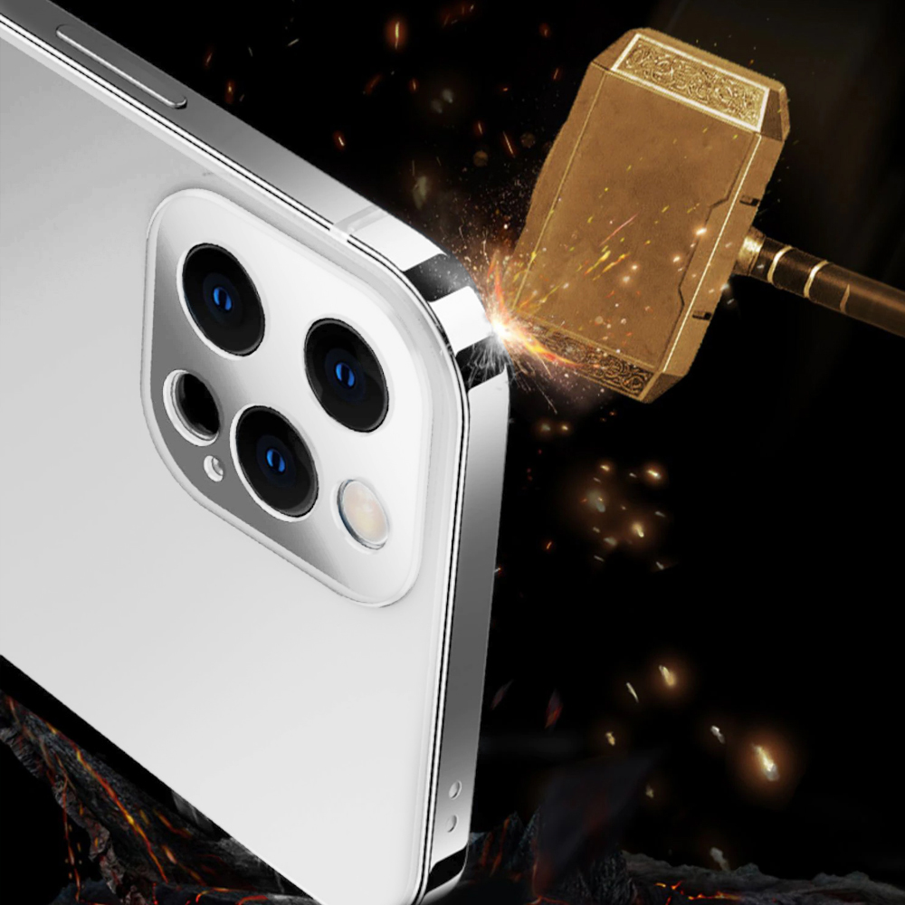 Etui do iPhone 13 Pro Max Luxury Skin ultra cienkie, pełny tył z metalową ramką, srebrne