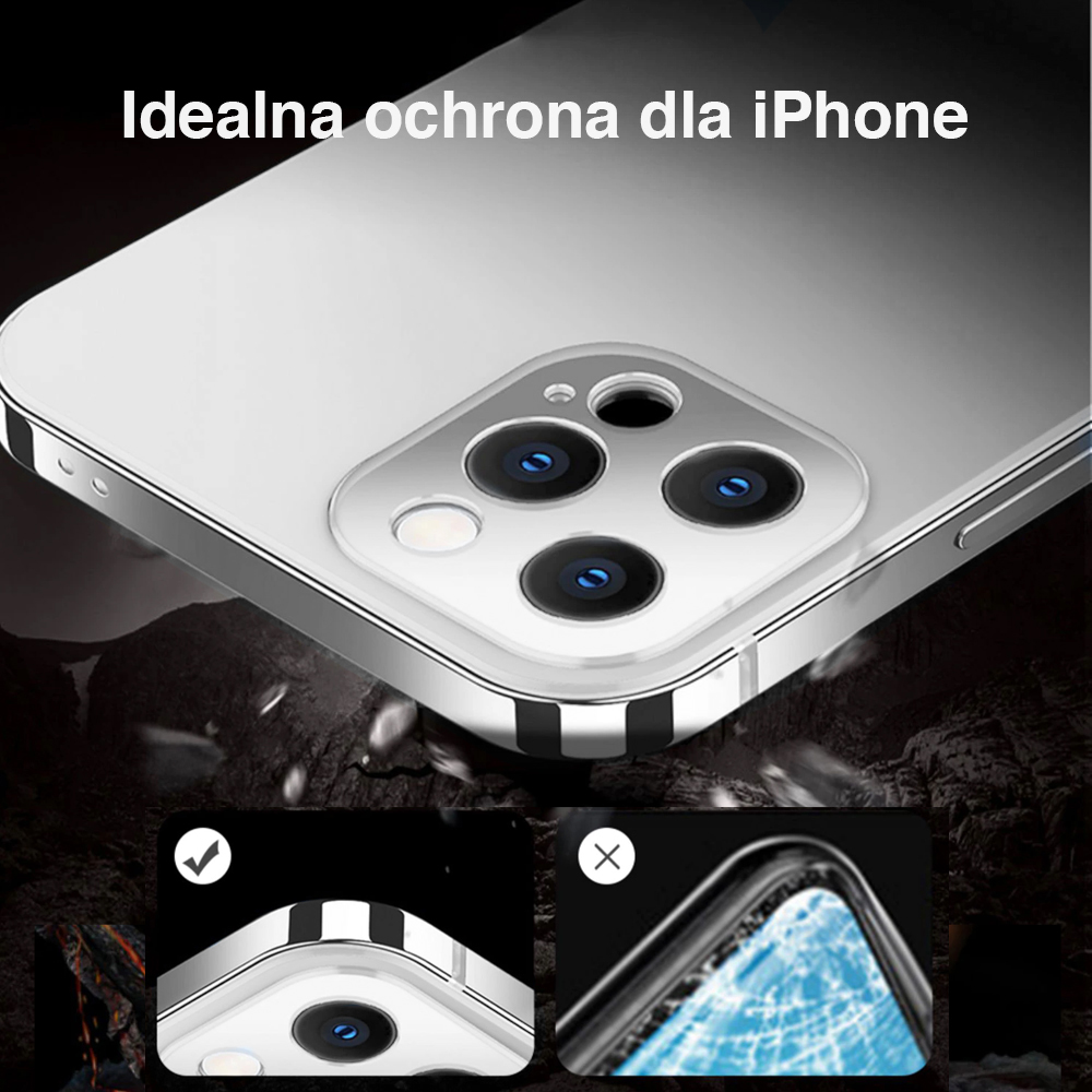 Etui do iPhone 13 Pro Max Luxury Skin ultra cienkie, pełny tył z metalową ramką, srebrne