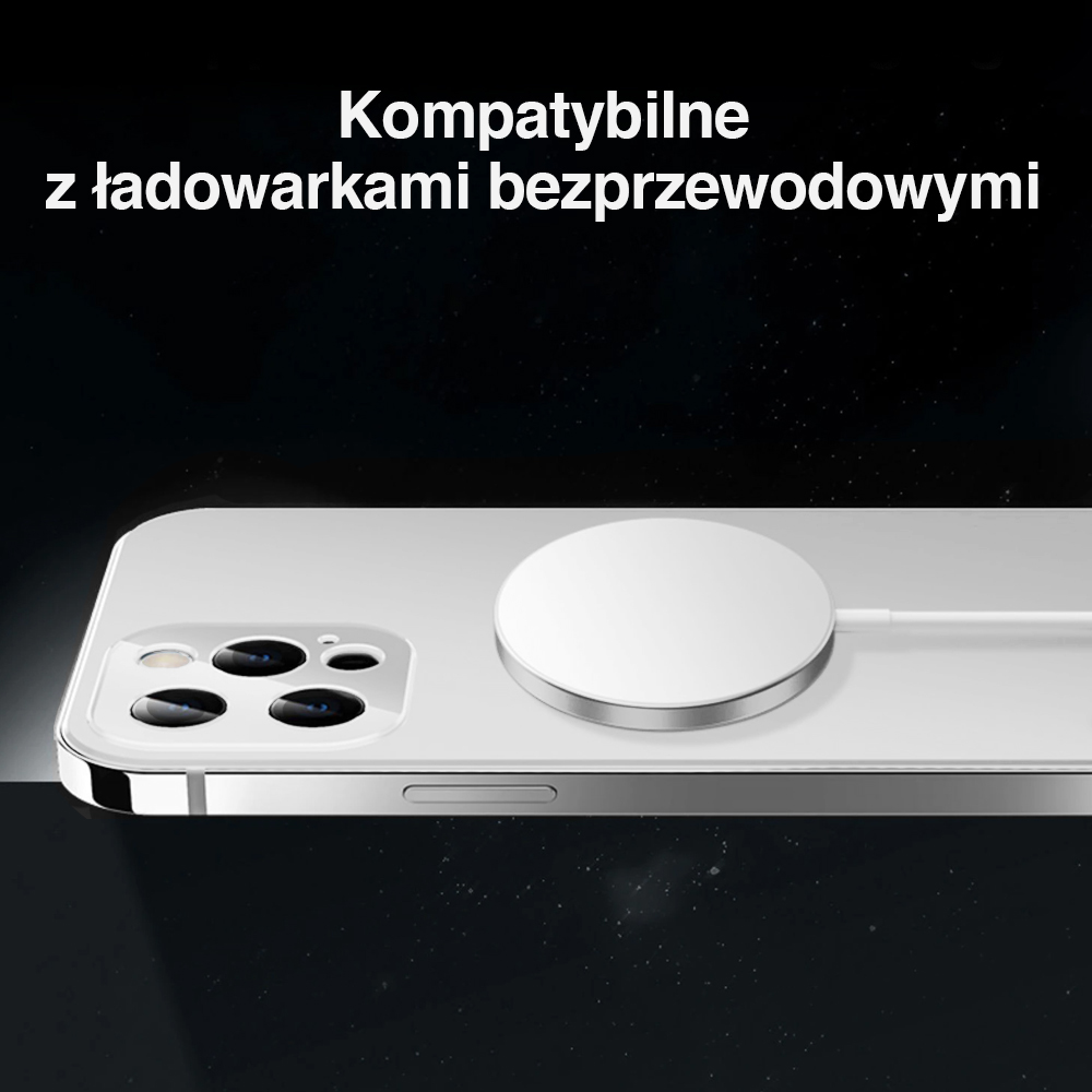 Etui do iPhone 13 Pro Max Luxury Skin ultra cienkie, pełny tył z metalową ramką, srebrne