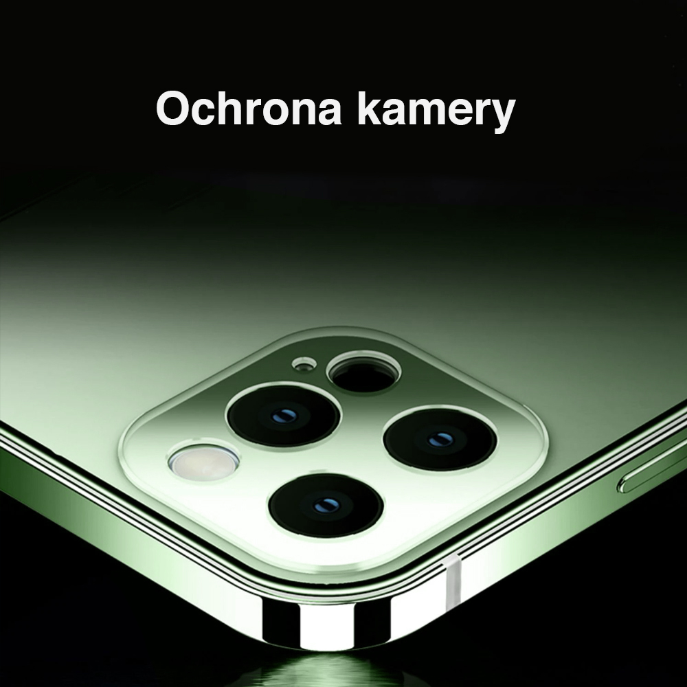 Etui do iPhone 13 Pro Max Luxury Skin ultra cienkie, pełny tył z metalową ramką, alpejska zieleń