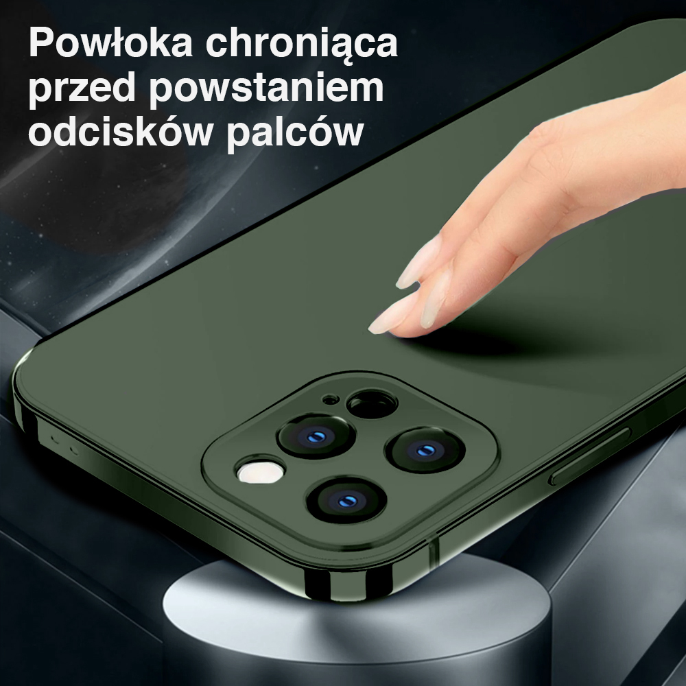 Etui do iPhone 13 Pro Max Luxury Skin ultra cienkie, pełny tył z metalową ramką, alpejska zieleń