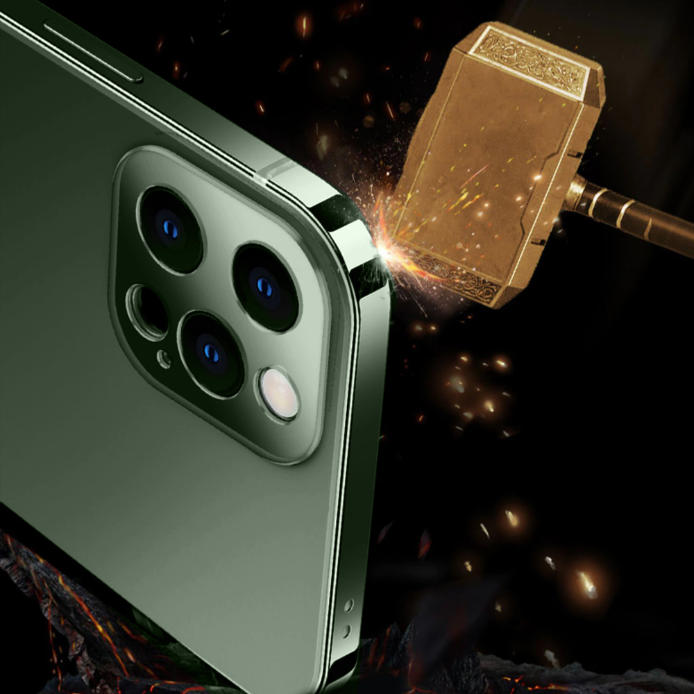 Etui do iPhone 13 Pro Max Luxury Skin ultra cienkie, pełny tył z metalową ramką, alpejska zieleń