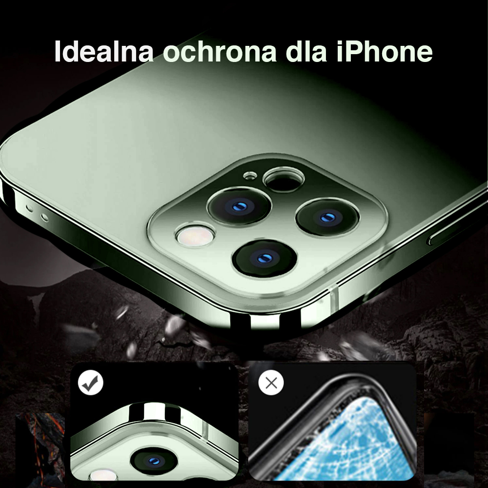 Etui do iPhone 13 Pro Max Luxury Skin ultra cienkie, pełny tył z metalową ramką, alpejska zieleń