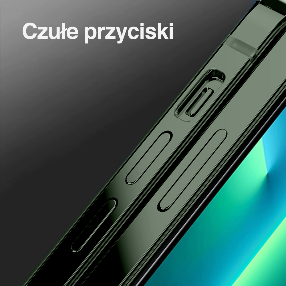 Etui do iPhone 13 Pro Max Luxury Skin ultra cienkie, pełny tył z metalową ramką, alpejska zieleń