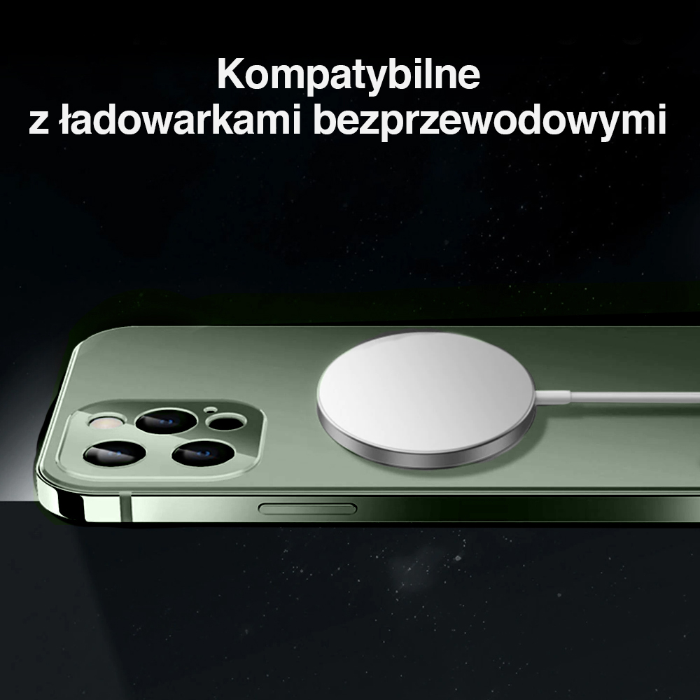 Etui do iPhone 13 Pro Max Luxury Skin ultra cienkie, pełny tył z metalową ramką, alpejska zieleń