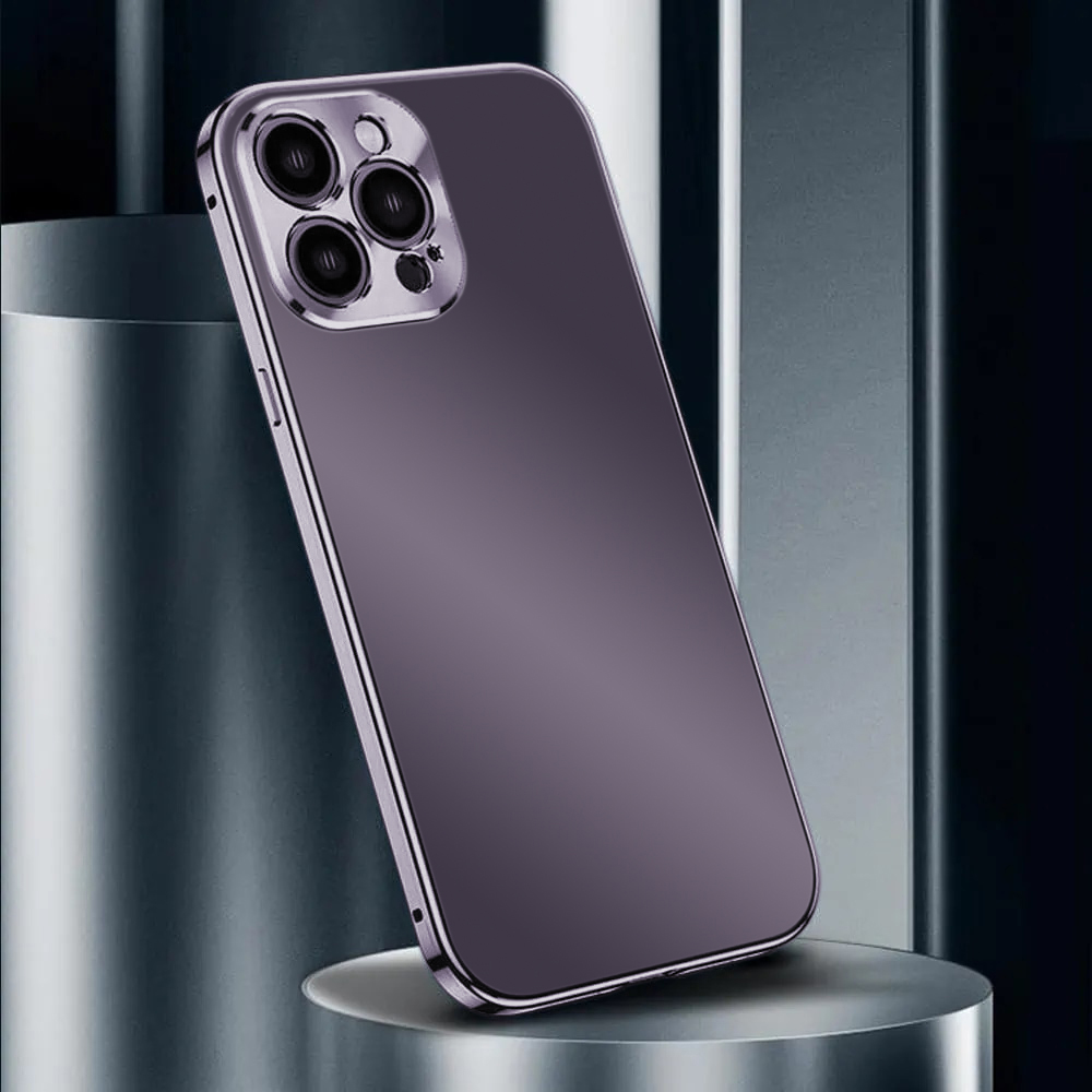 Etui do iPhone 14 Pro Max Luxury Skin ultra cienkie, pełny tył z metalową ramką, głęboka purpura