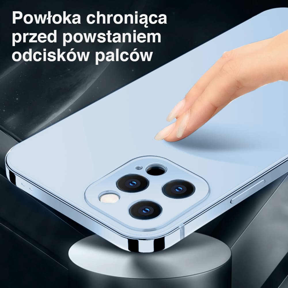 Etui do iPhone 13 Pro Luxury Skin ultra cienkie, pełny tył z metalową ramką, górski błękit