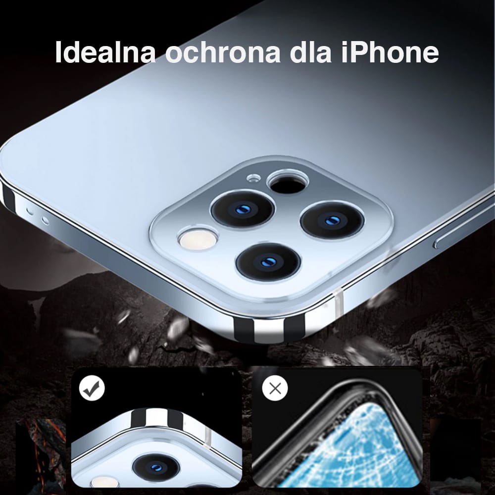 Etui do iPhone 13 Pro Luxury Skin ultra cienkie, pełny tył z metalową ramką, górski błękit