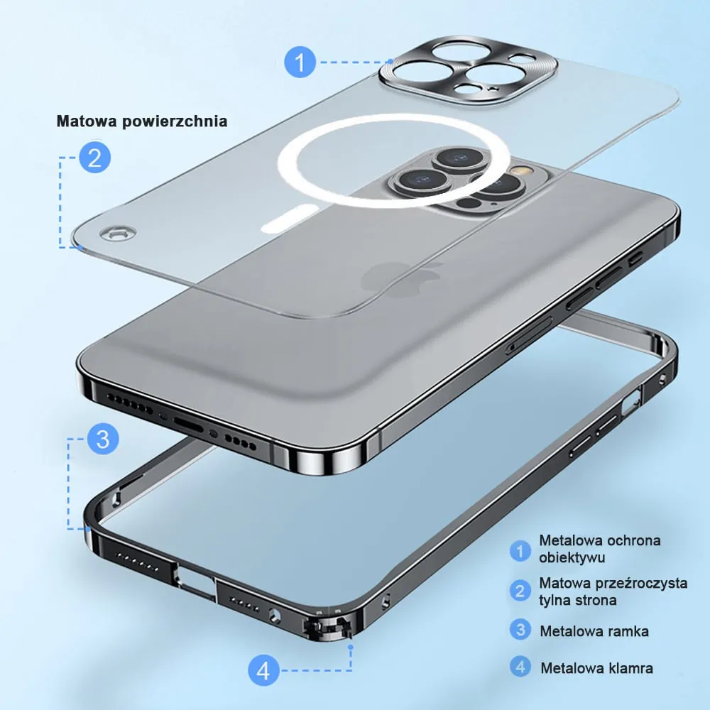 Etui do iPhone 13 Pro Max Magsafe Armor metalowa ramka, twarde aluminium, czarne grafitowe