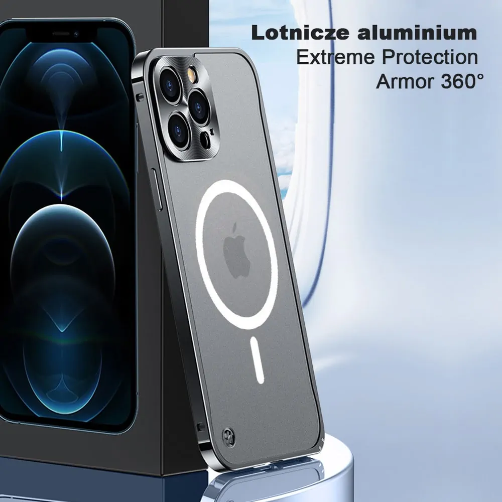Etui do iPhone 13 Pro Max Magsafe Armor metalowa ramka, twarde aluminium, czarne grafitowe