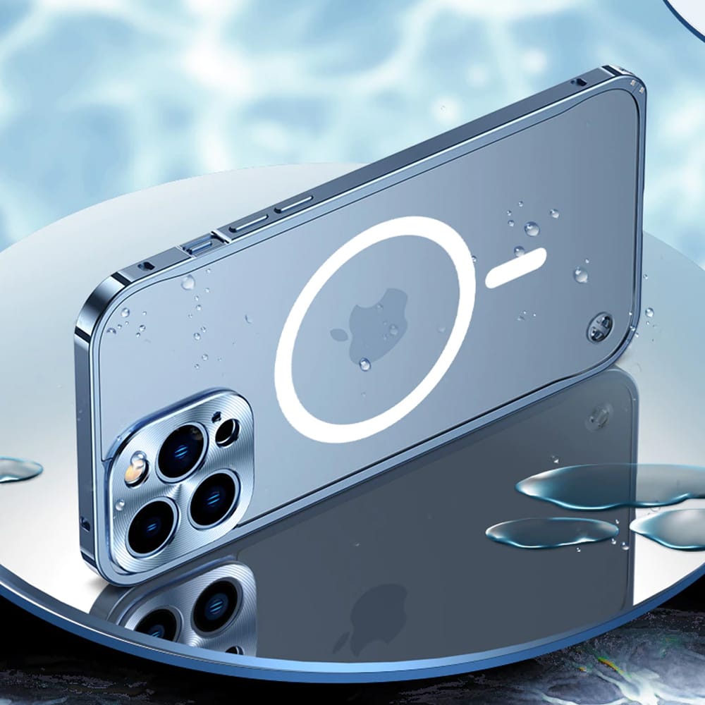 Etui do iPhone 13 Pro Max Magsafe Armor metalowa ramka, twarde aluminium, górski błękit