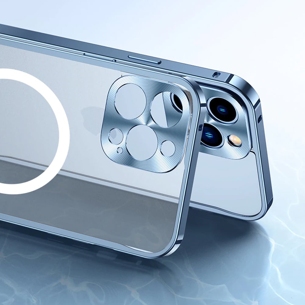 Etui do iPhone 13 Pro Magsafe Armor metalowa ramka, twarde aluminium, górski błękit