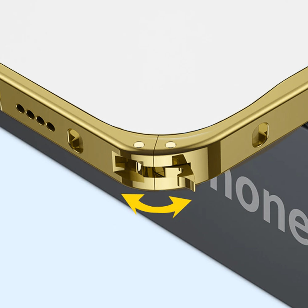 Etui do iPhone 13 Pro Metalic Gold Frame Oryginal matowe, ochrona aparatu, złota ramka