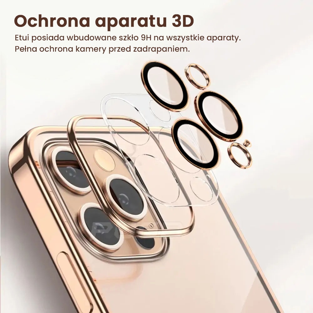 Etui do iPhone 14 Pro Max Premium Protect Full Cover z osłoną kamery i obiektywów 9H, krystaliczny tył, czerwone złoto (OUTLET)