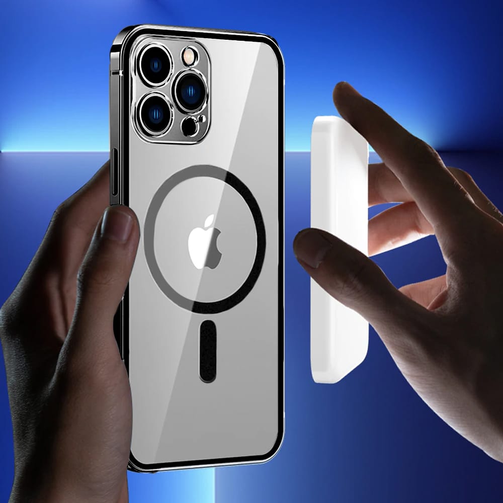 Etui do iPhone 14 Pro Ibizu Elite Skin ultra cienkie, krystalicznie czyste z metalową ramką, czarne z MagSafe (OUTLET)