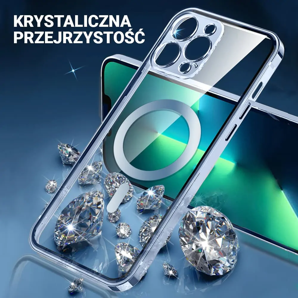 Etui do iPhone 13 Pro Max Ibizu Elite Skin, krystalicznie czyste z metalową ramką, górski błękit z MagSafe (OUTLET)