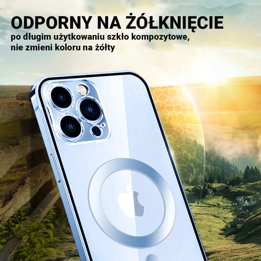 Etui do iPhone 13 Pro Max Ibizu Elite Skin, krystalicznie czyste z metalową ramką, górski błękit z MagSafe (OUTLET)