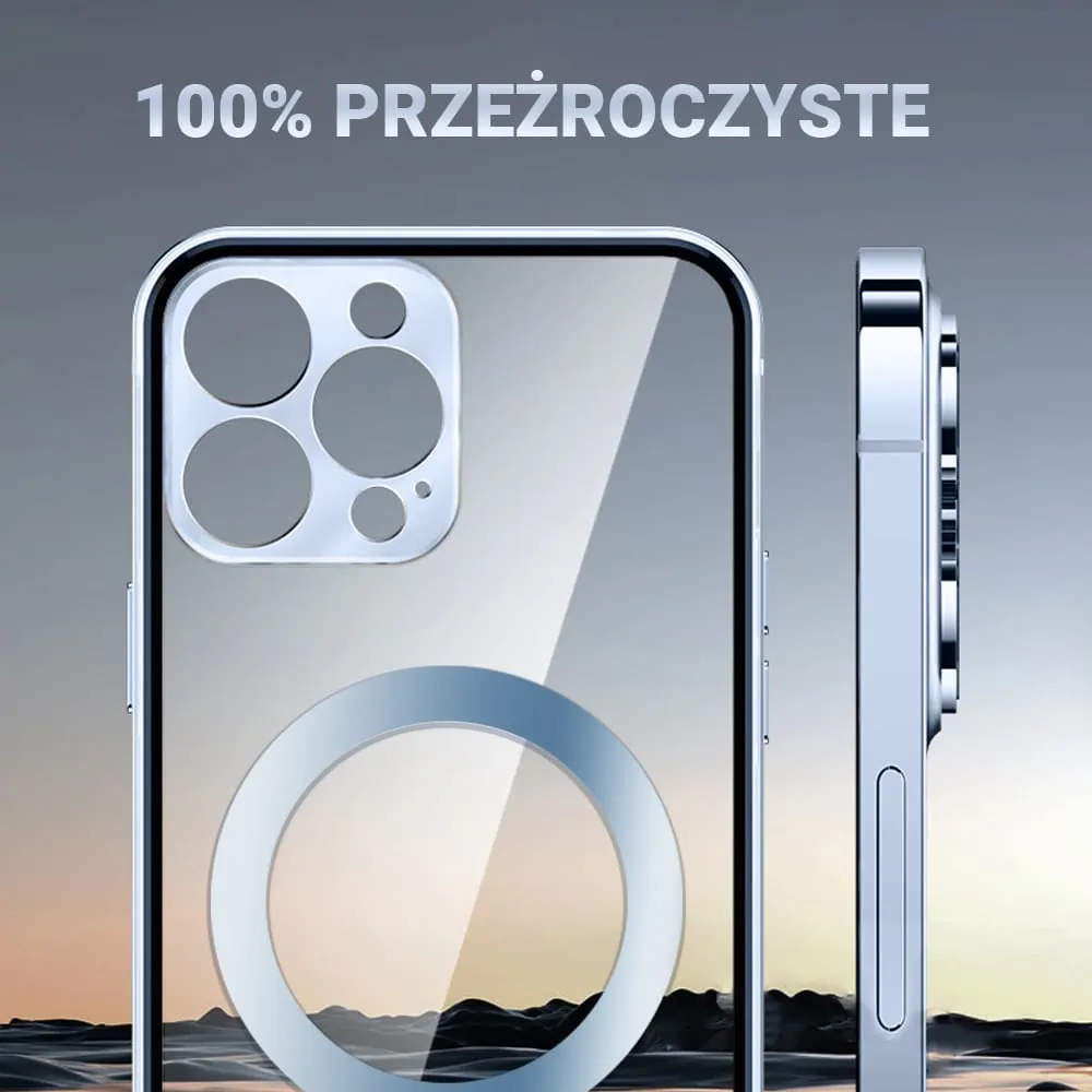 Etui do iPhone 13 Pro Max Ibizu Elite Skin, krystalicznie czyste z metalową ramką, górski błękit z MagSafe (OUTLET)