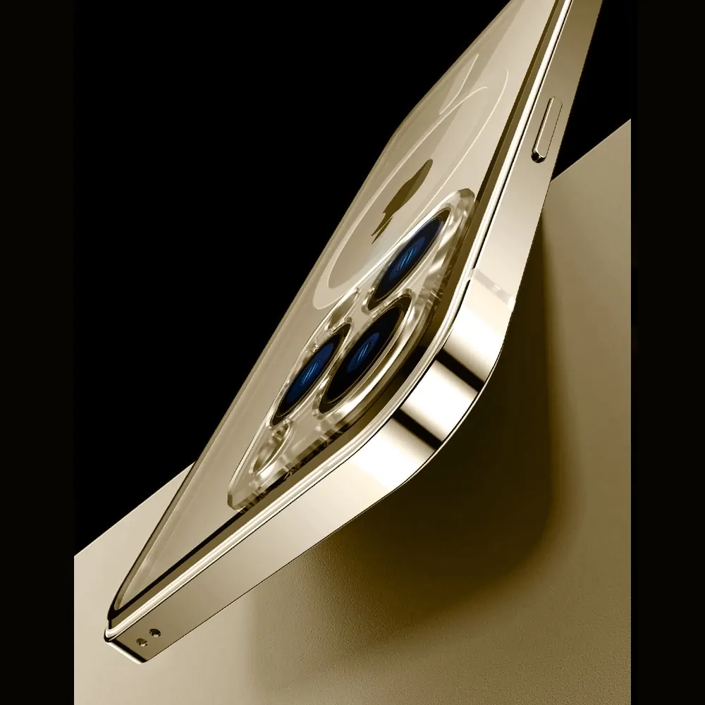 Etui do iPhone 14 Pro Ibizu Elite Skin ultra cienkie, krystalicznie czyste z metalową ramką, złote z MagSafe (OUTLET)