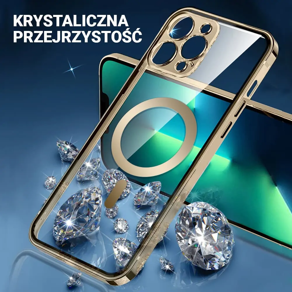 Etui do iPhone 14 Pro Ibizu Elite Skin ultra cienkie, krystalicznie czyste z metalową ramką, złote z MagSafe (OUTLET)