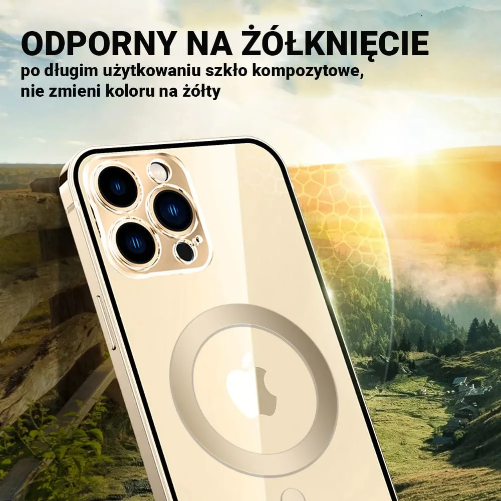 Etui do iPhone 14 Pro Ibizu Elite Skin ultra cienkie, krystalicznie czyste z metalową ramką, złote z MagSafe (OUTLET)