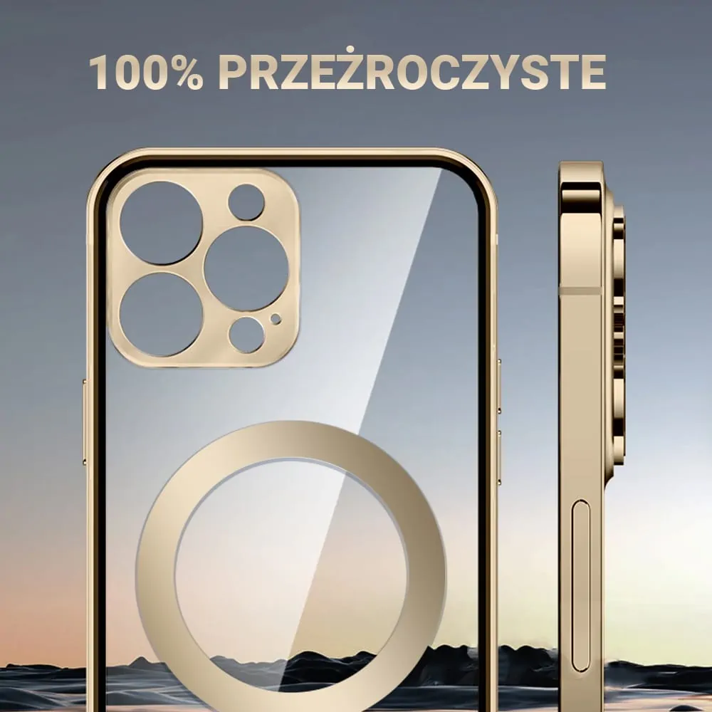 Etui do iPhone 14 Pro Ibizu Elite Skin ultra cienkie, krystalicznie czyste z metalową ramką, złote z MagSafe (OUTLET)