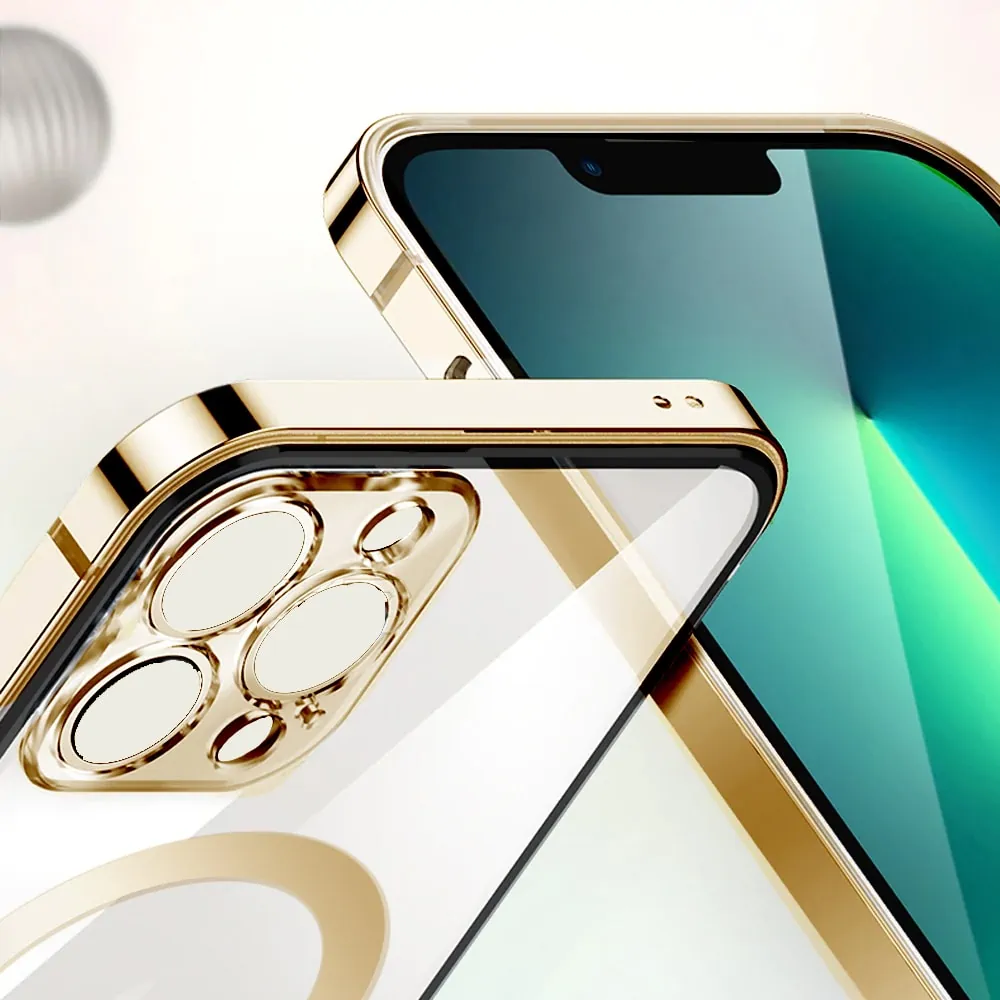 Etui do iPhone 14 Pro Ibizu Elite Skin ultra cienkie, krystalicznie czyste z metalową ramką, złote z MagSafe (OUTLET)
