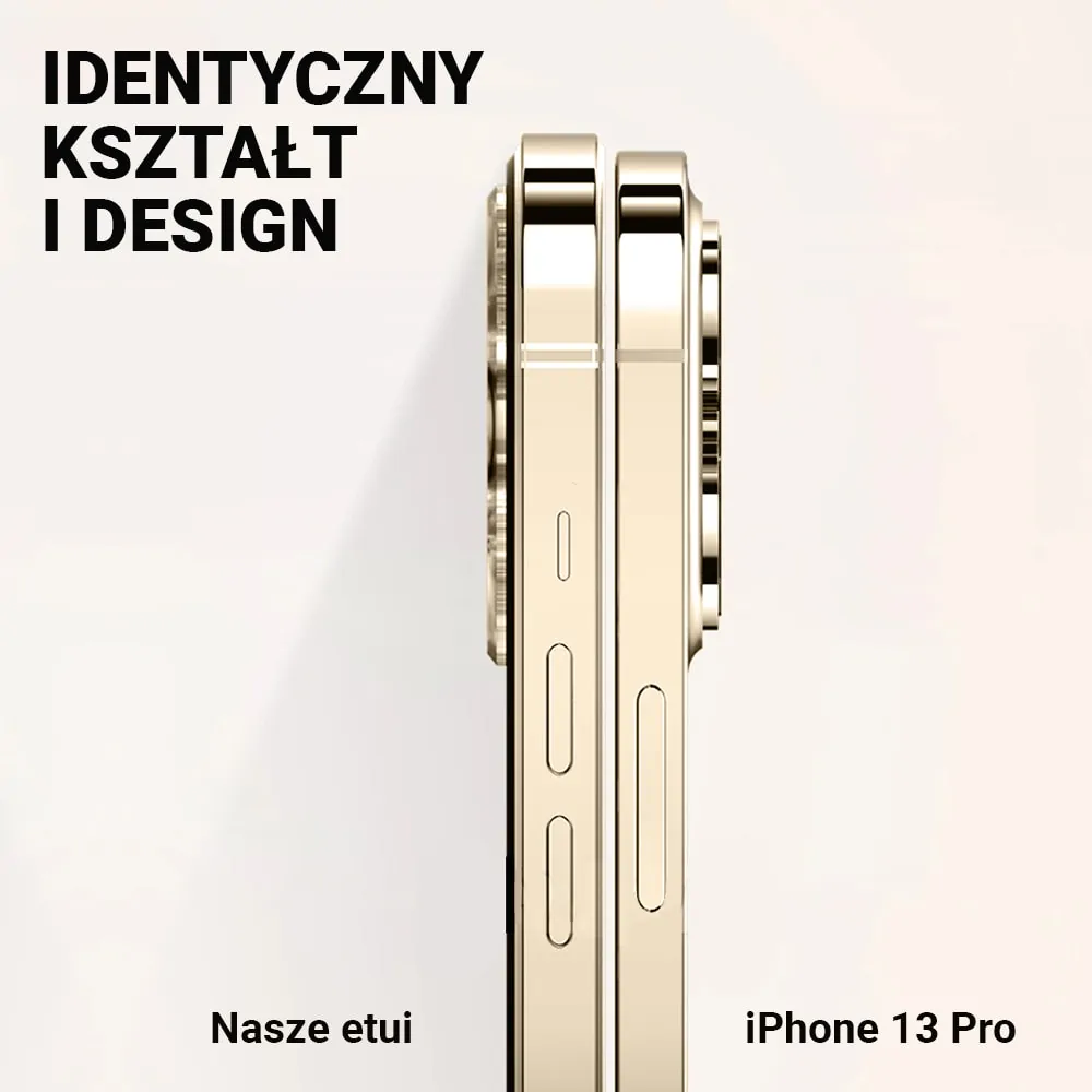Etui do iPhone 13 Pro Max Ibizu Elite Skin, krystalicznie czyste z metalową ramką, złote