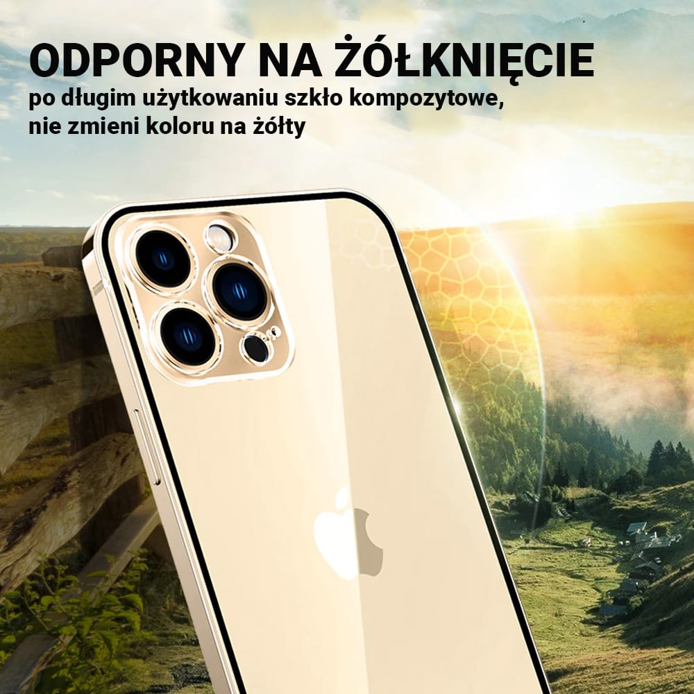 Etui do iPhone 13 Pro Max Ibizu Elite Skin, krystalicznie czyste z metalową ramką, złote