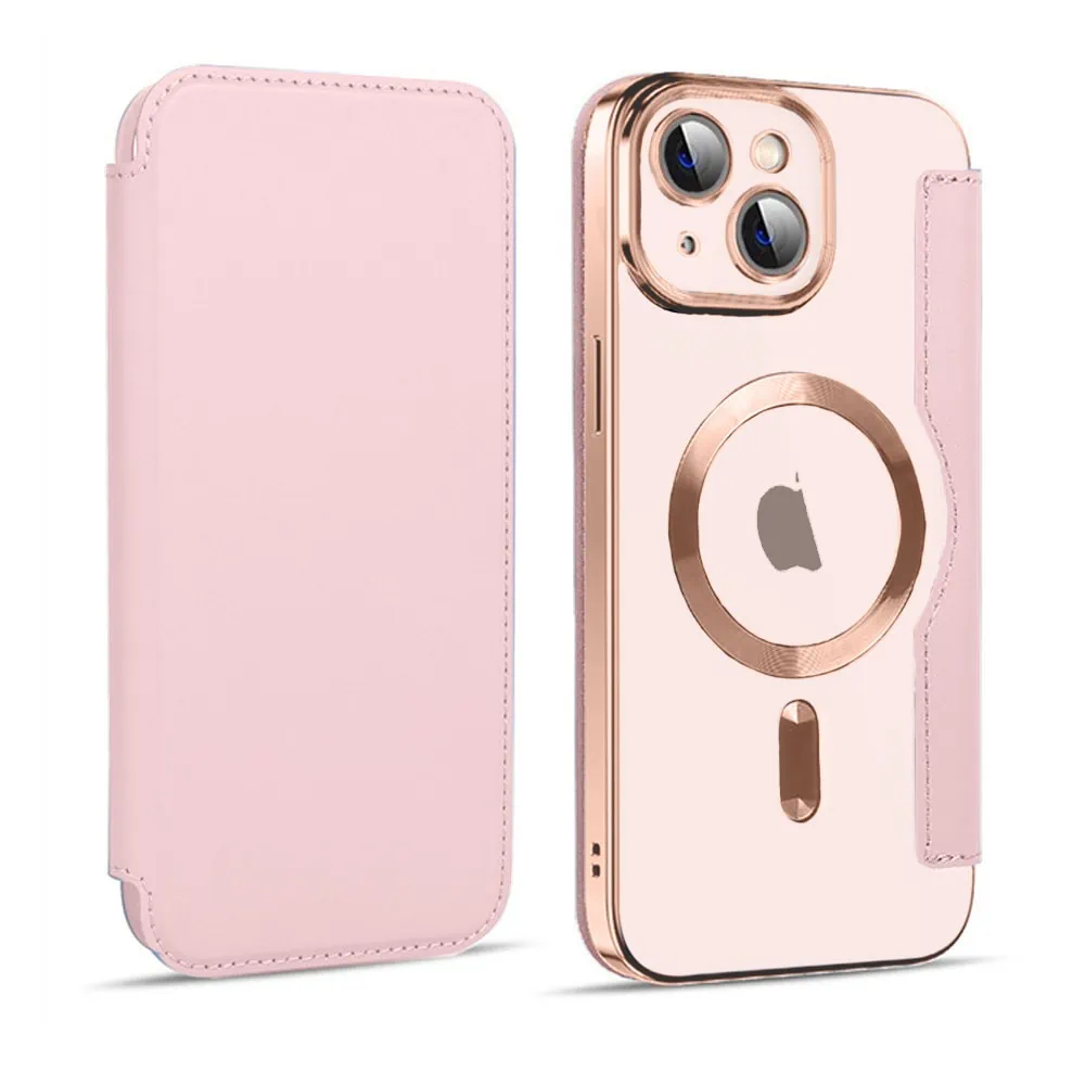 Etui do iPhone 13 typu książka Book Magsafe Lens Protect, z klapką, różowe