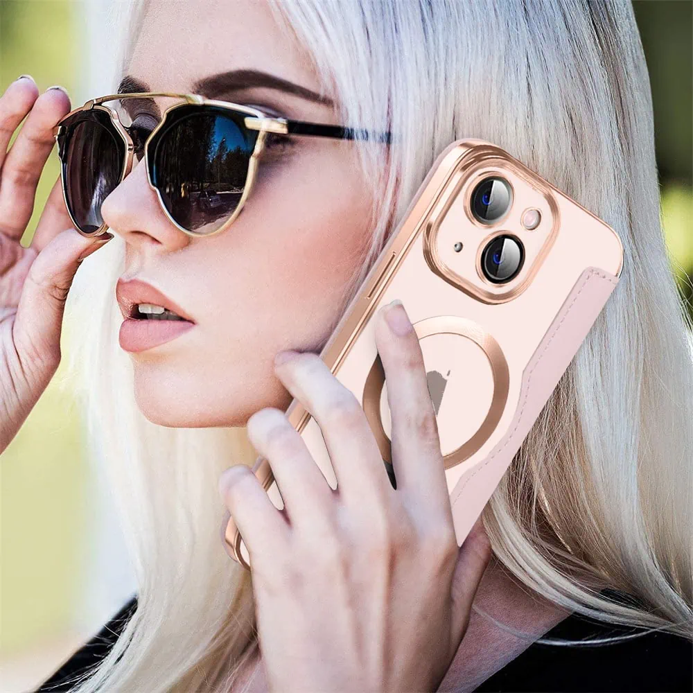 Etui do iPhone 13 typu książka Book Magsafe Lens Protect, z klapką, różowe