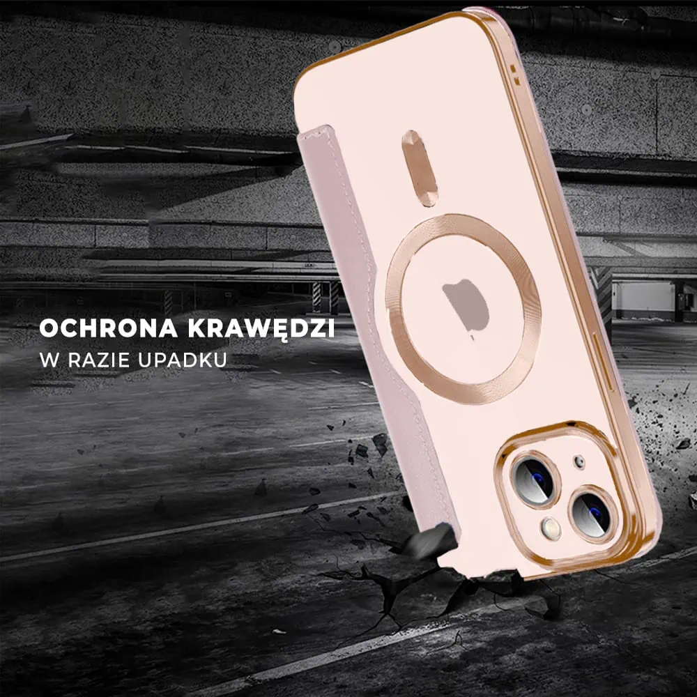 Etui do iPhone 13 typu książka Book Magsafe Lens Protect, z klapką, różowe