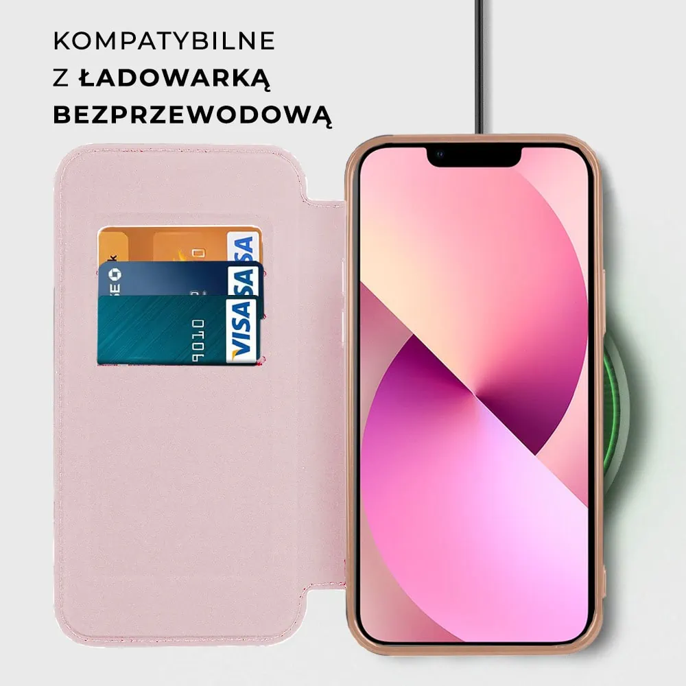 Etui do iPhone 13 typu książka Book Magsafe Lens Protect, z klapką, różowe