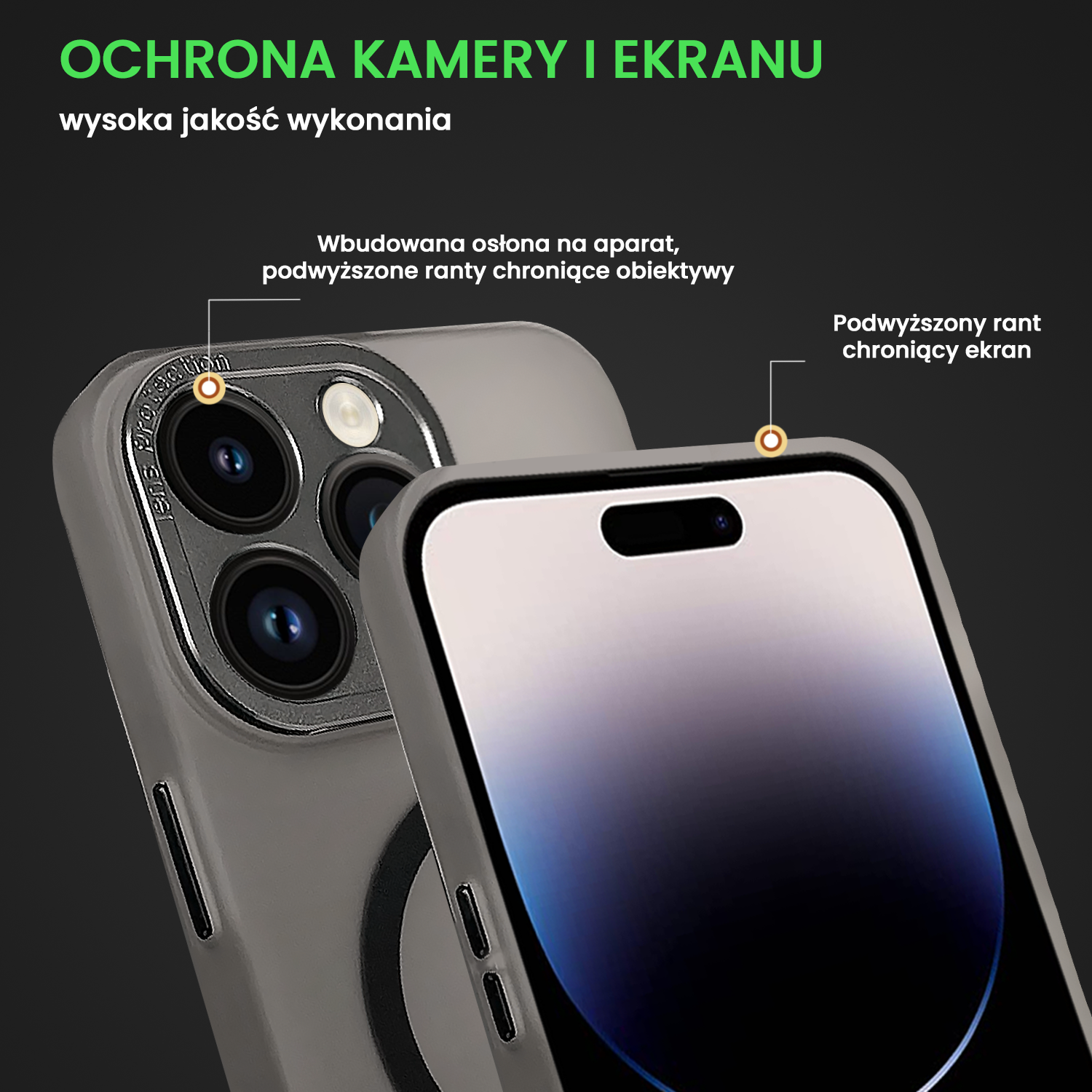 Etui do iPhone 14 Pro Black Crown Protective Matte, matowe z MagSafe, półprzeźroczyste grafitowe