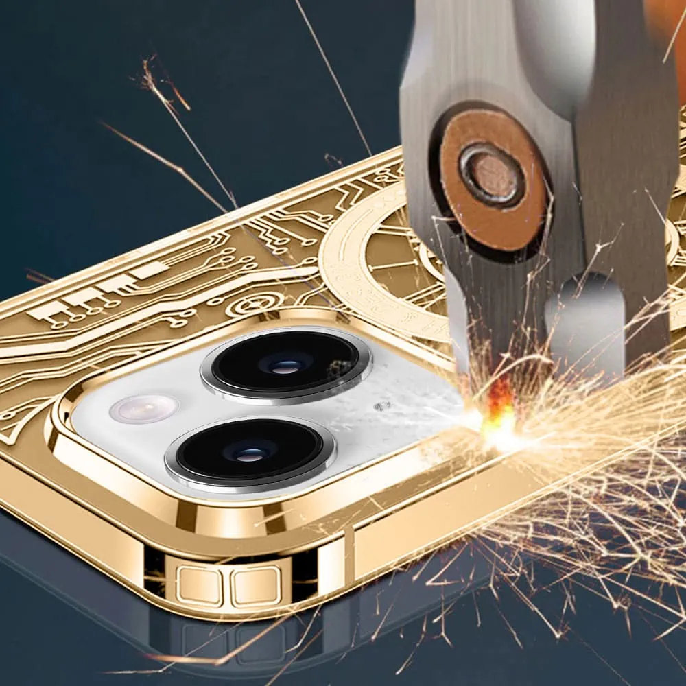 Etui do iPhone 13 ClockWork MagSafe, przeźroczyste z mechanizmem w środku, złote