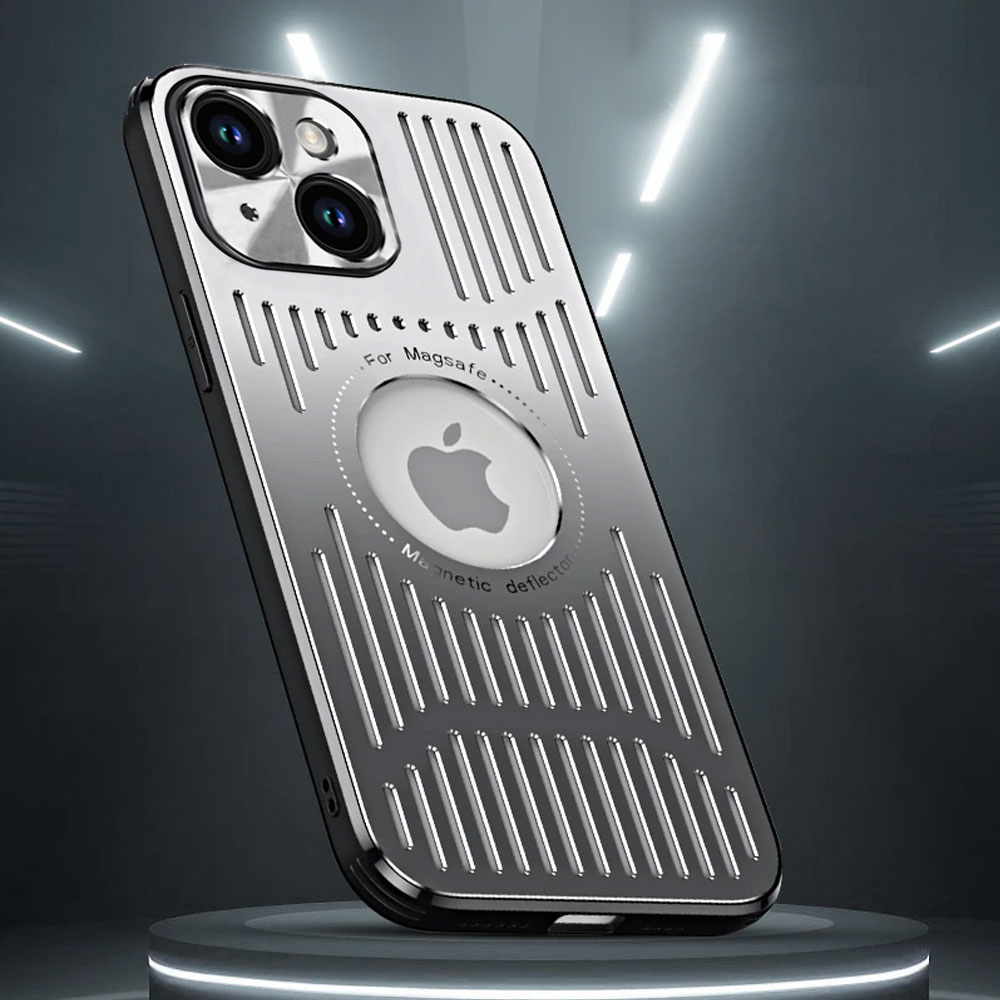 Etui do iPhone 14 Metal Defender z osłoną aparatu, metalowe z widocznym logo, srebrne