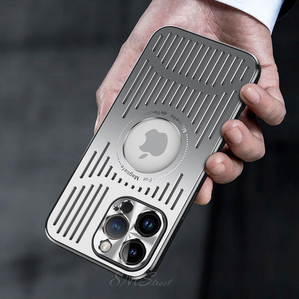 Etui do iPhone 14 Pro Metal Defender z osłoną aparatu, metalowe z widocznym logo, srebrne