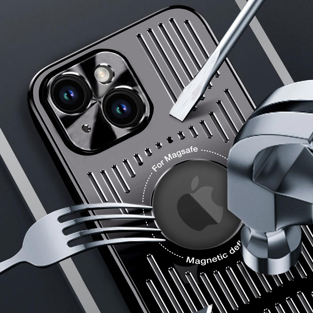 Etui do iPhone 14 Metal Defender z osłoną aparatu, metalowe z widocznym logo, głęboka czerń