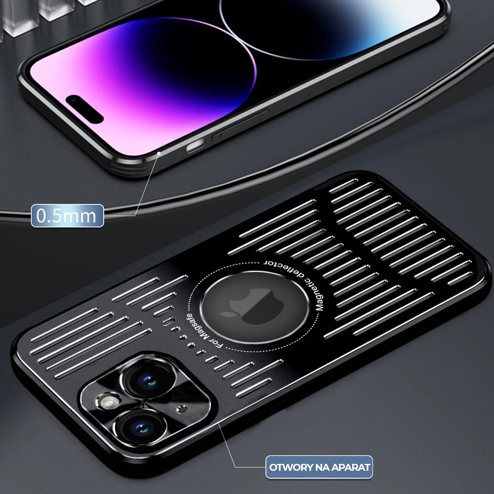 Etui do iPhone 14 Metal Defender z osłoną aparatu, metalowe z widocznym logo, głęboka czerń