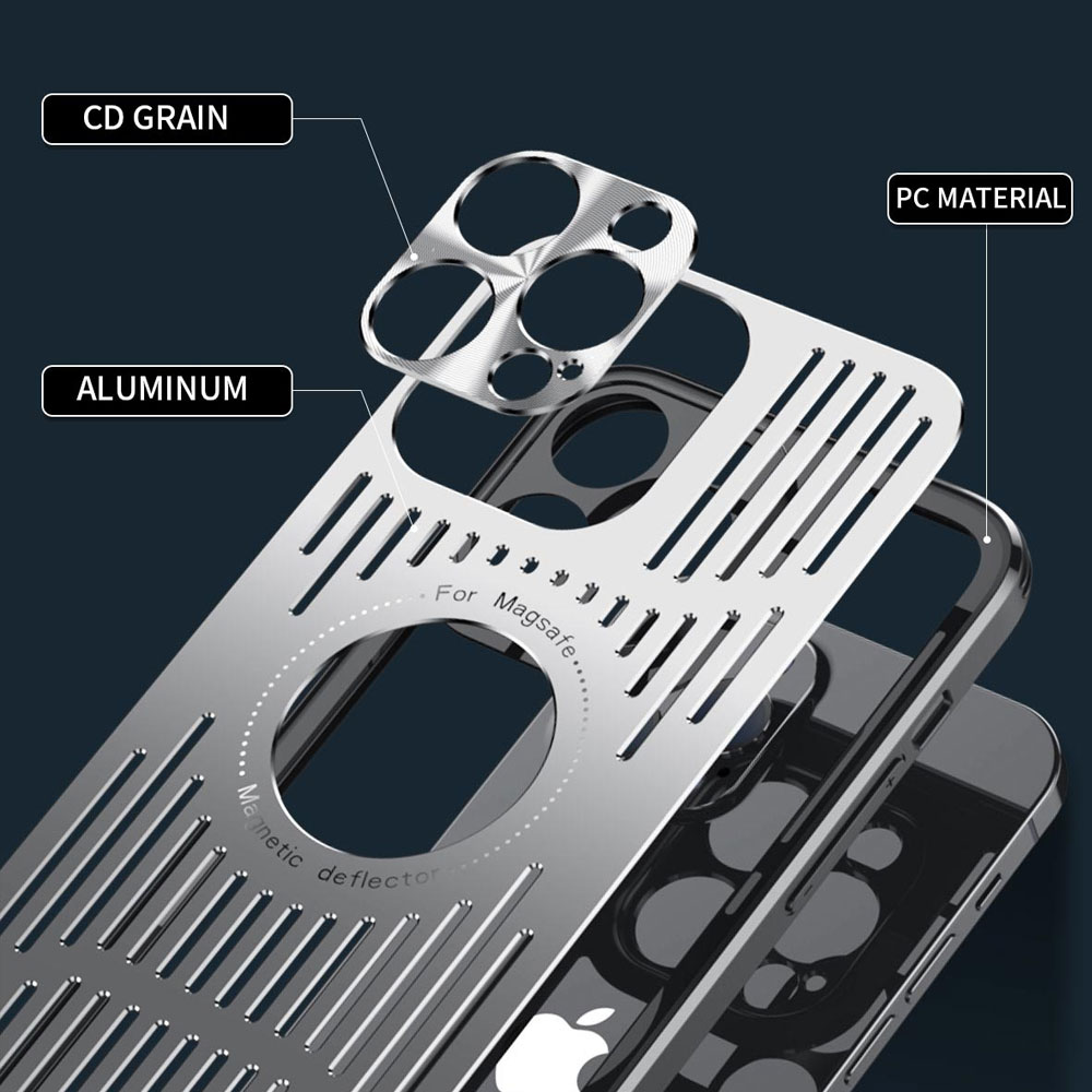 Etui do iPhone 14 Pro Metal Defender z osłoną aparatu, metalowe z widocznym logo, srebrne