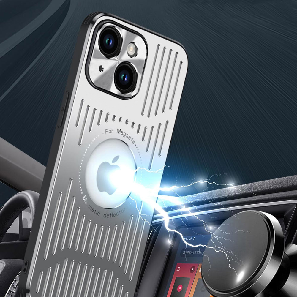 Etui do iPhone 14 Metal Defender z osłoną aparatu, metalowe z widocznym logo, srebrne